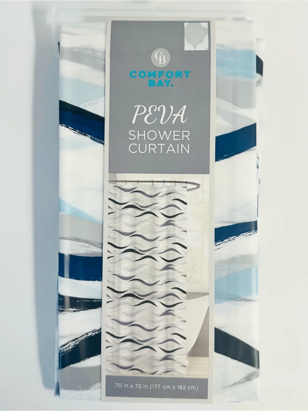 Comfort Bay Peva Shower Curtain Brushstroke Waves Printed 70x72 NWT